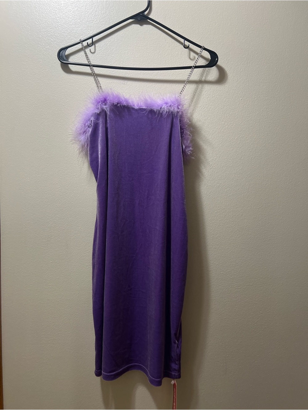 NWT Romwe Purple Feather Trim Velvet Dress